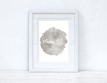 Home Heart Gris Argent Métallisé Look Home Simple Room Print A3 Normal