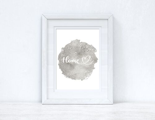 Home Heart Grey Silver Metallic Look Home Simple Room Print A3 High Gloss