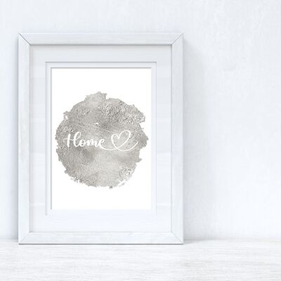 Home Heart Grey Silver Metallic Look Home Simple Room Impresión A2 de alto brillo