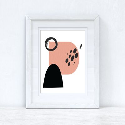 Rosa melocotón, negro, abstracto, 5 colores, formas, impresión casera, A3, alto brillo