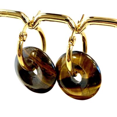 Stainless steel earrings with natural stone tiger eye