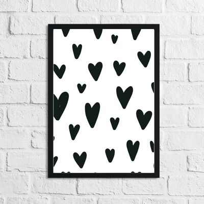 Scandinavian Heart Pattern Childrens Nursery Bedroom Print A4 High Gloss