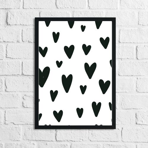 Scandinavian Heart Pattern Childrens Nursery Bedroom Print A3 High Gloss