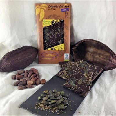 Barretta di cioccolato 75% semi di zucca e anice, 70g