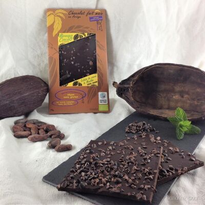 Barra de chocolate 75% nibs de cacao y menta, 70g