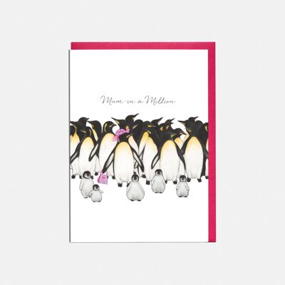 Tarjeta del Día de la Madre de los pingüinos - 'Mamá en un millón'