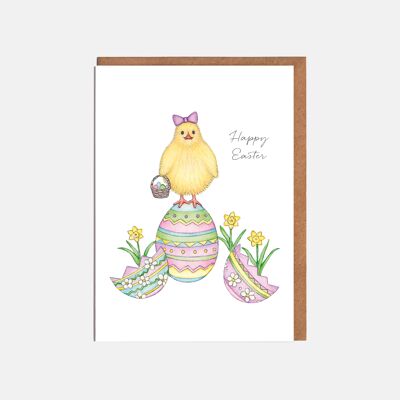 Tarjeta de Pollito y Huevos de Pascua - 'Felices Pascuas'