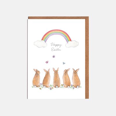 Tarjeta de Pascua Conejos y Arco Iris - 'Felices Pascuas'