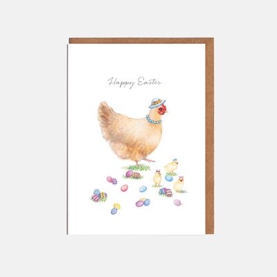 Tarjeta de Pascua de pollo y pollitos - 'Felices Pascuas'