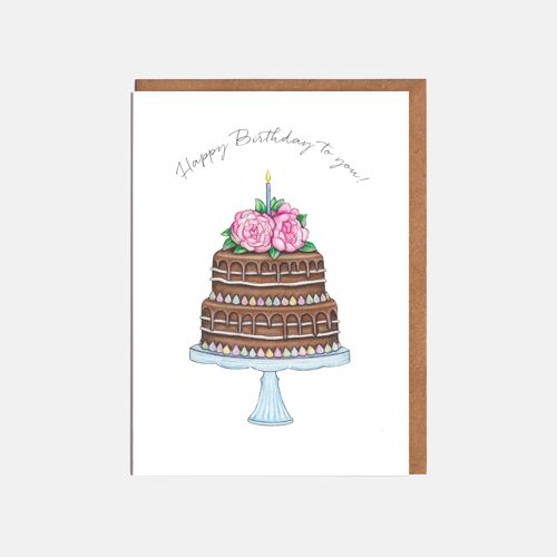 Chocolate Cake Birthday Card - 'Happy Birthday to you!'