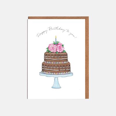 Biglietto di auguri di compleanno con torta al cioccolato - "Buon compleanno a te!"