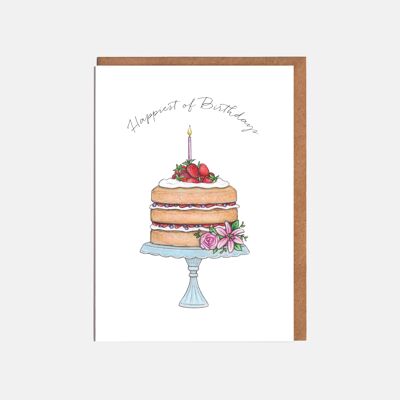Tarjeta de pastel de cumpleaños con esponja - 'El más feliz de los cumpleaños'