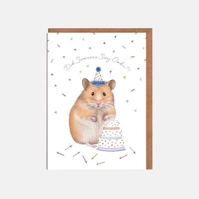 Geburtstagskarte für Hamster und Kuchen – „Hat jemand Kuchen gesagt?!“