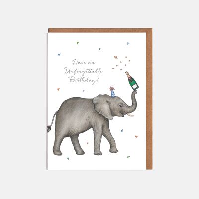 Tarjeta de cumpleaños de elefante - "¡Que tengas un cumpleaños inolvidable!"