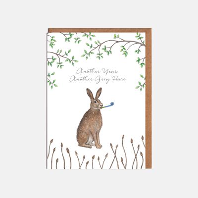 Hase Geburtstagskarte – 'Another Year, Another Grey Hare'
