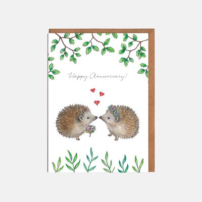 Hedgehog Pair Anniversary Card - 'Happy Anniversary!'