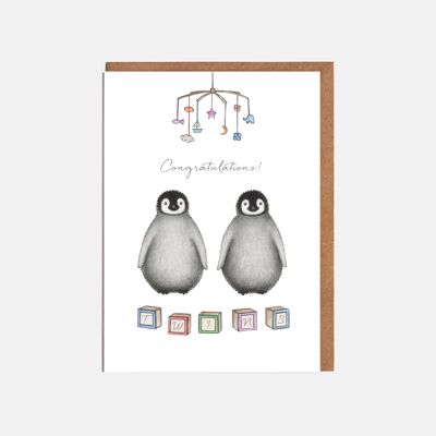 Biglietto di auguri per i nuovi gemelli dei pinguini - Congratulazioni - "Gemelli"