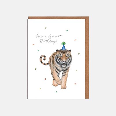 Tiger-Geburtstagskarte – 'Have an Grrrreat Birthday!'