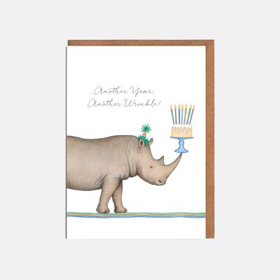 Tarjeta de cumpleaños de rinoceronte: "¡Otro año, otra arruga!"
