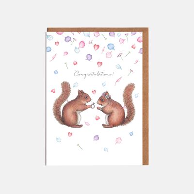 Eichhörnchen-Paar-Hochzeitskarte – 'Herzlichen Glückwunsch'
