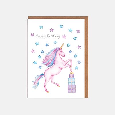 Tarjeta de cumpleaños de unicornio - '¡Feliz cumpleaños!'