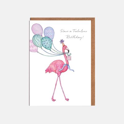Tarjeta de cumpleaños con flamencos - "¡Que tengas un cumpleaños fabuloso!"