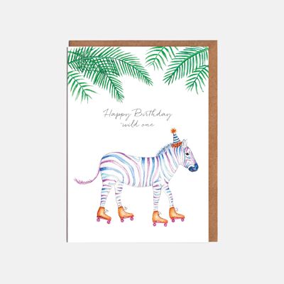 Zebra-Geburtstagskarte – 'Happy Birthday Wild One'