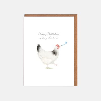 Tarjeta de cumpleaños de pollo - 'Feliz cumpleaños primavera pollo!'