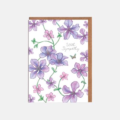 Clematis Sympathy Card - 'With Sympathy'