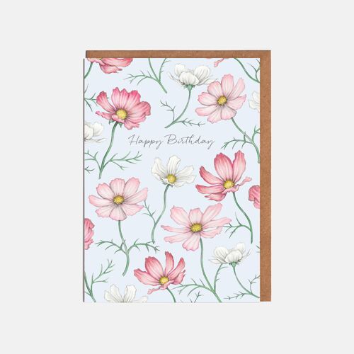 Cosmos Flower Birthday Card - 'Happy Birthday'