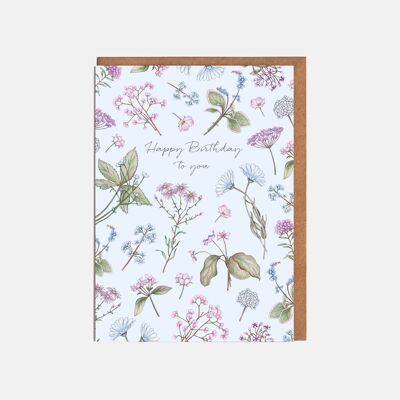 Sprig & Flower Birthday Card - 'Happy Birthday to you'