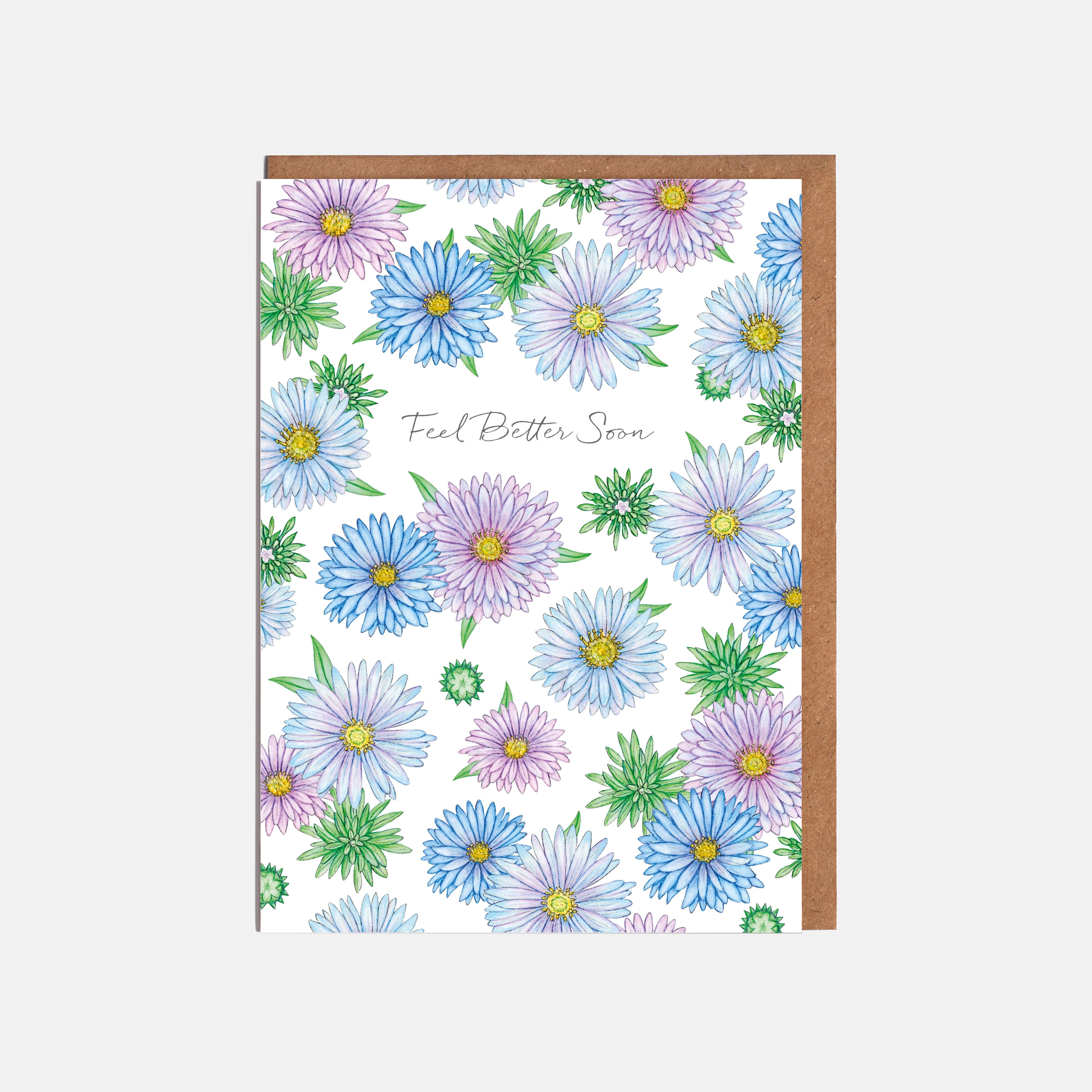 Asters Get Well Card - "Sentirsi meglio presto"