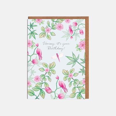 Roses BirthdayCard - 'Hooray, it's your Birthday!'