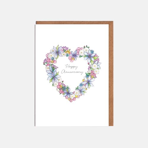 Blue Floral Heart Anniversary Card - 'Happy Anniversary'