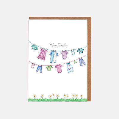 Washing Line New Baby Card - 'New Baby'