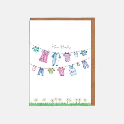 Carte de nouveau bébé de corde à linge - 'Nouveau bébé'