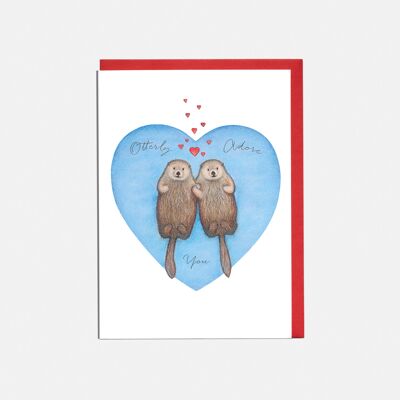 Tarjeta de San Valentín de nutrias - 'Otterly Adore You'