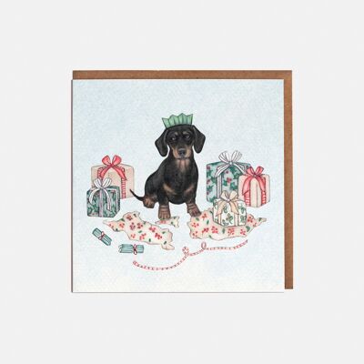 Tarjeta de Navidad Perro Salchicha - En blanco