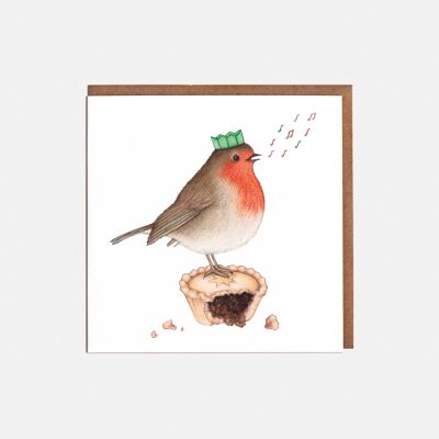 Tarjeta de Navidad Robin & Mince Pie - En blanco