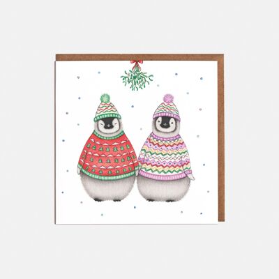 Tarjeta de Navidad Dos Pingüinos - En blanco