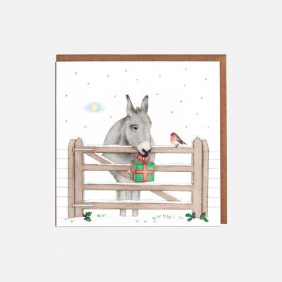 Cartolina di Natale con asino e pettirosso - vuota
