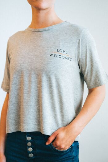 L'amour accueille le t-shirt coudé gris chiné pour femme 2