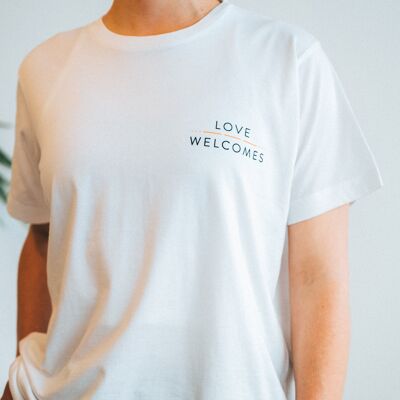 Camiseta unisex blanca Love Welcomes