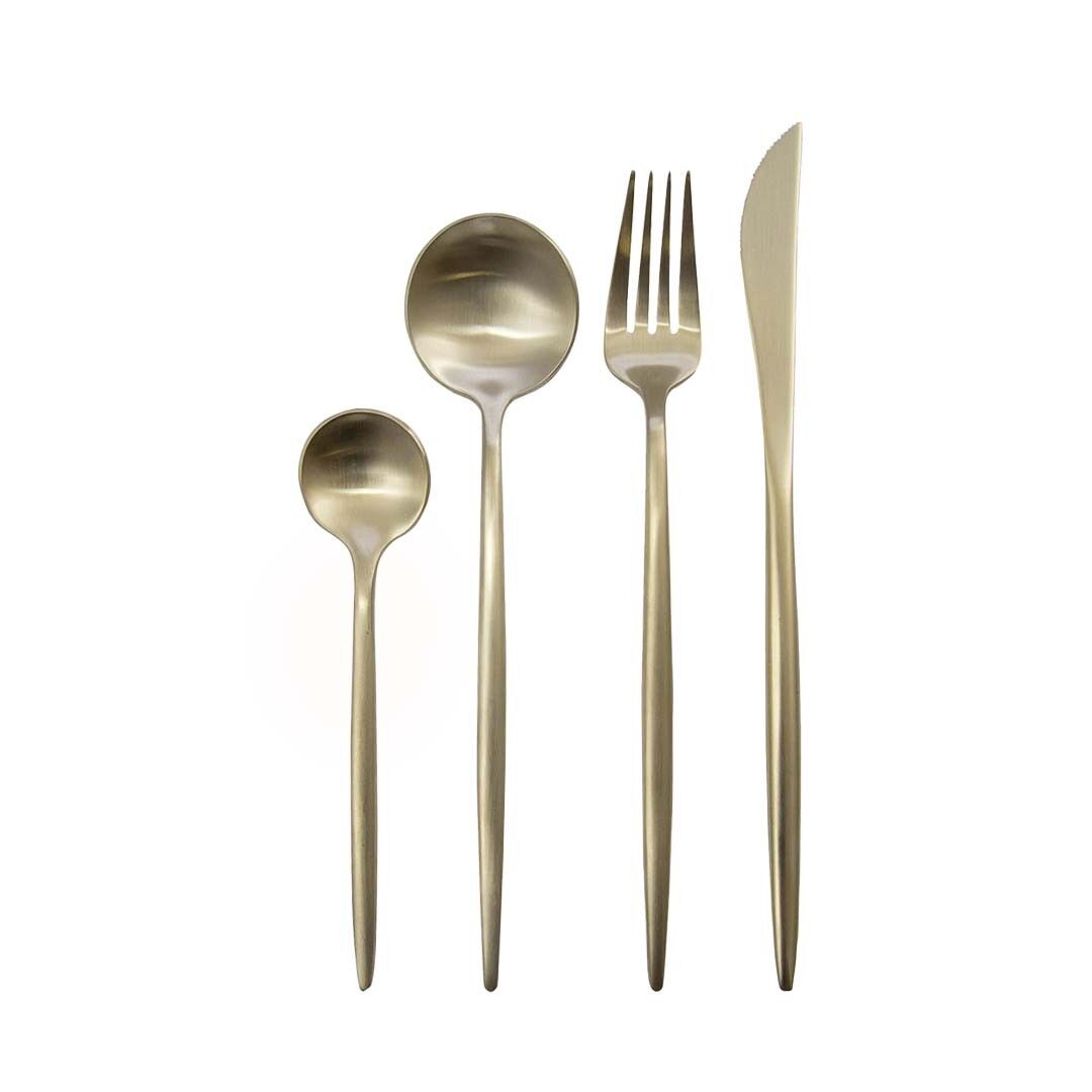 Set di posate da 24 pezzi in champagne opaco con bordi arrotondati