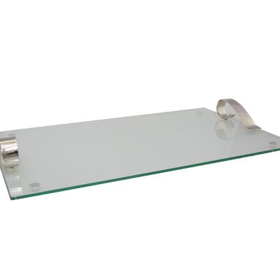 GLASS TRAY WITH METAL HANDLE