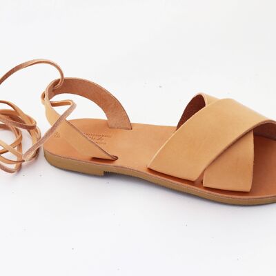 Slides with ankle strap Natural Tan