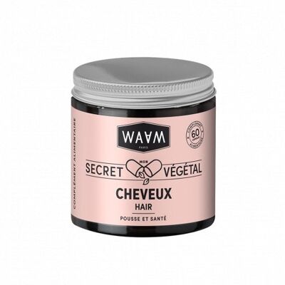 WAAM Cosmetics – Mon Secret Végétal Cheveux – Compléments alimentaires – Ingrédients d’origine naturelle - Pousse et beauté des cheveux – Vegan – 60 capsules