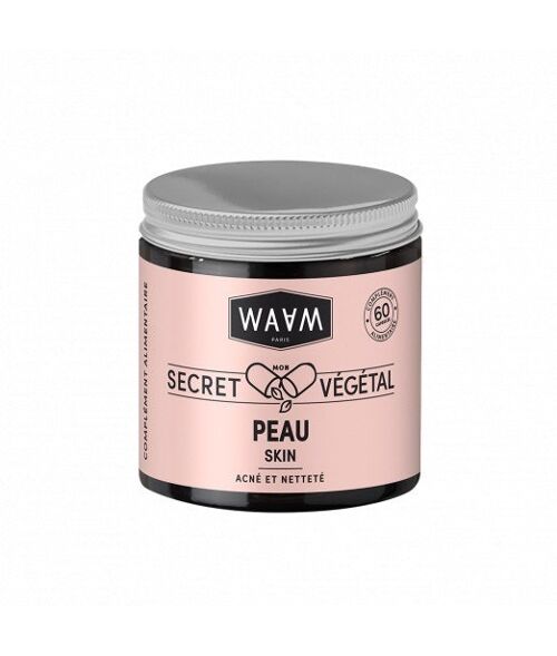 WAAM Cosmetics – Mon Secret Végétal Peau – Compléments alimentaires – Ingrédients d’origine naturelle – Acné et netteté de la peau – Vegan – 60 capsules