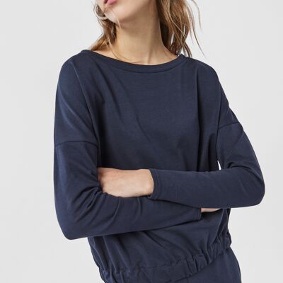 LILY Sweatshirt With Gathered Elastic Waistband in Navy