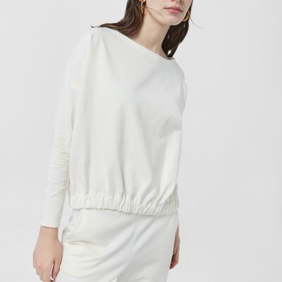 LILY Sweatshirt With Gathered Elastic Waistband in White